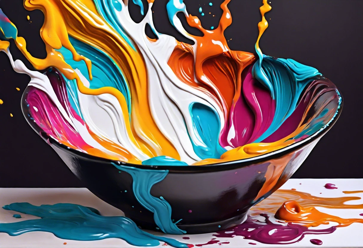 A vibrant display of mixed paint colors including white, illustrating the concept of color mixing to create white paint.