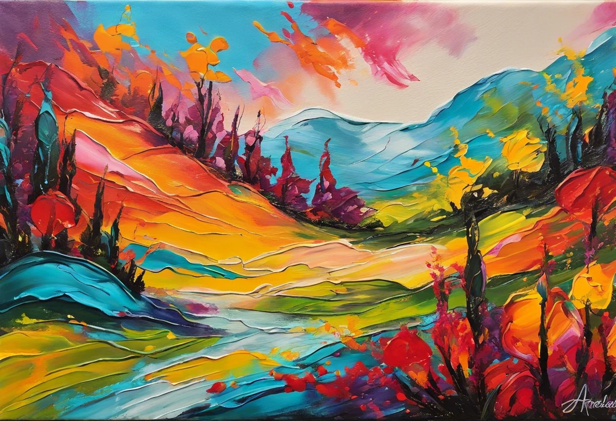 Vibrant landscape painting showcasing colors that can be achieved with tempera and acrylic paint