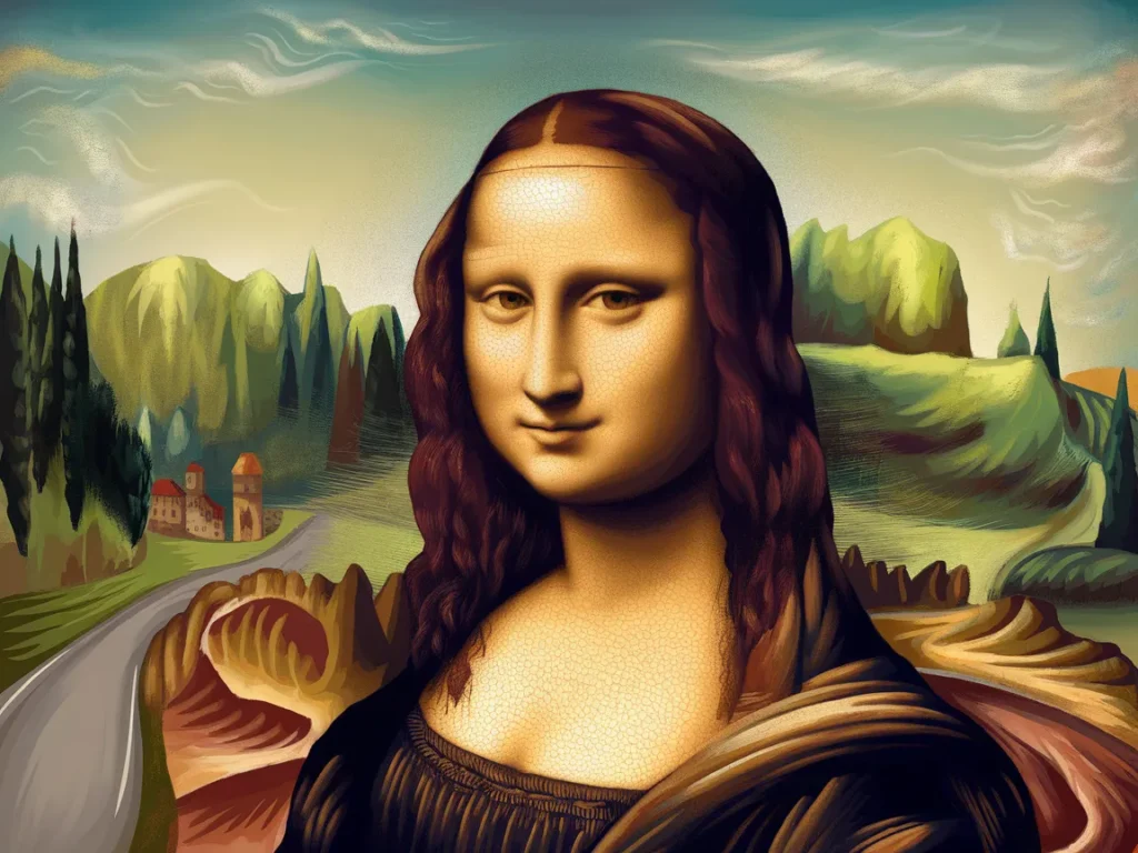 Mona Lisa painting, famous for its enigmatic expression and historical significance.