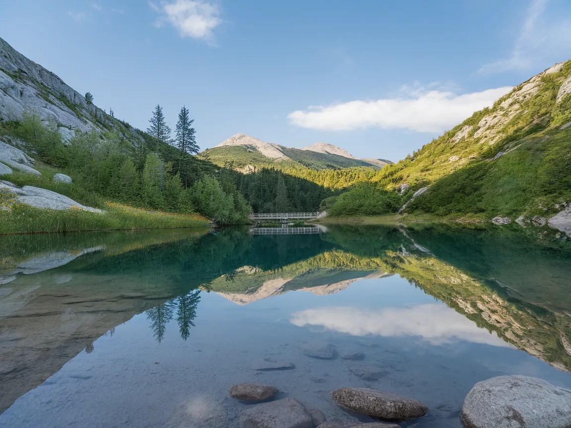 Beautiful landscape reflecting Monet's style, showcasing serene water and lush greenery related to where to see Monet paintings.