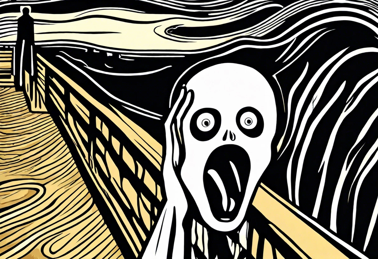 An artistic representation of Edvard Munch's The Scream, reflecting themes of existential dread and anxiety.