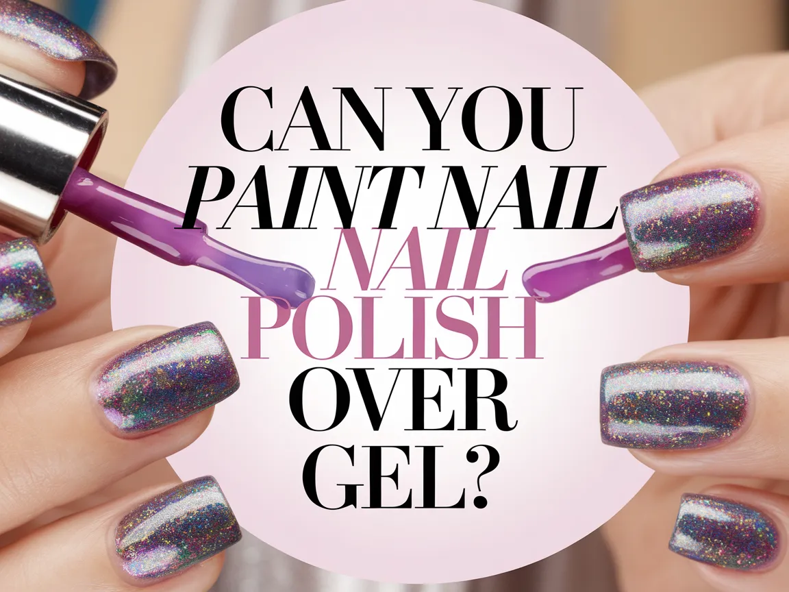 A close-up image showing nail polish being applied over gel nails.