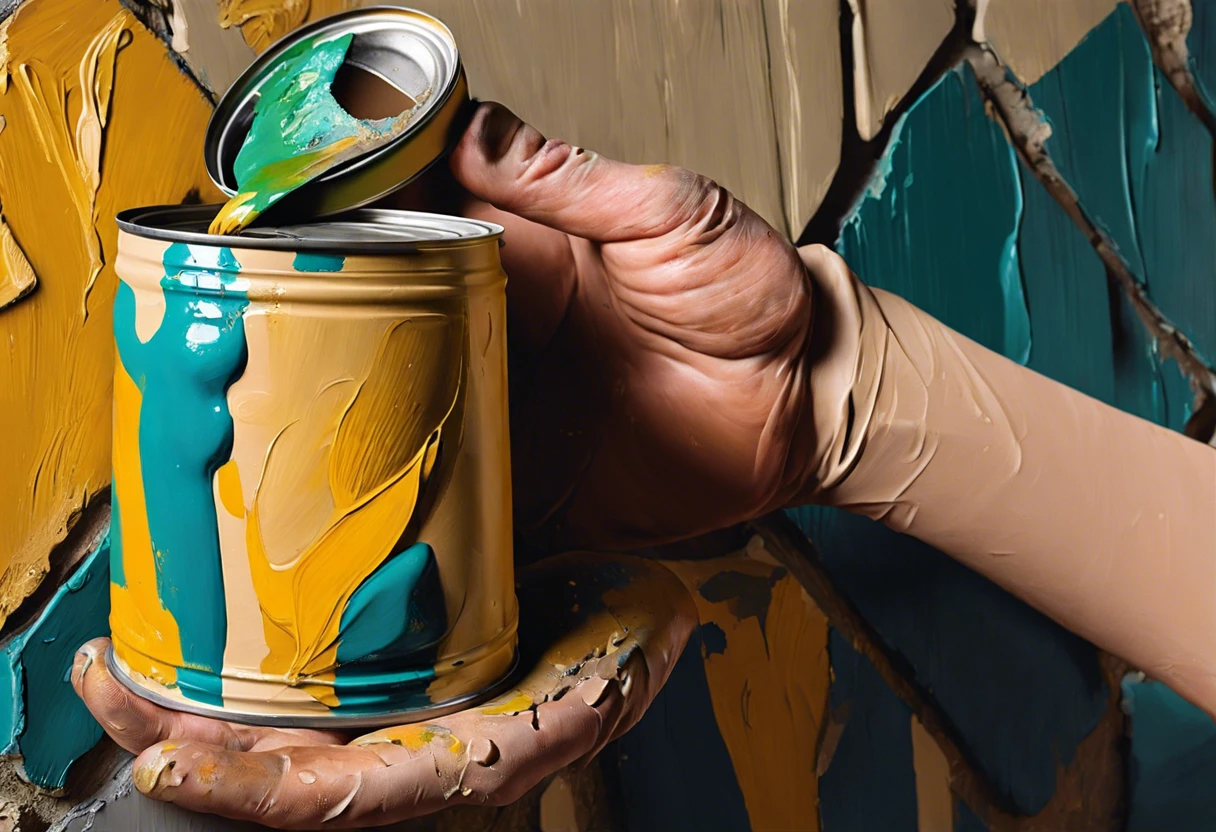 A hand holding a can of oil-based paint, illustrating the process of applying oil-based paint over latex paint.