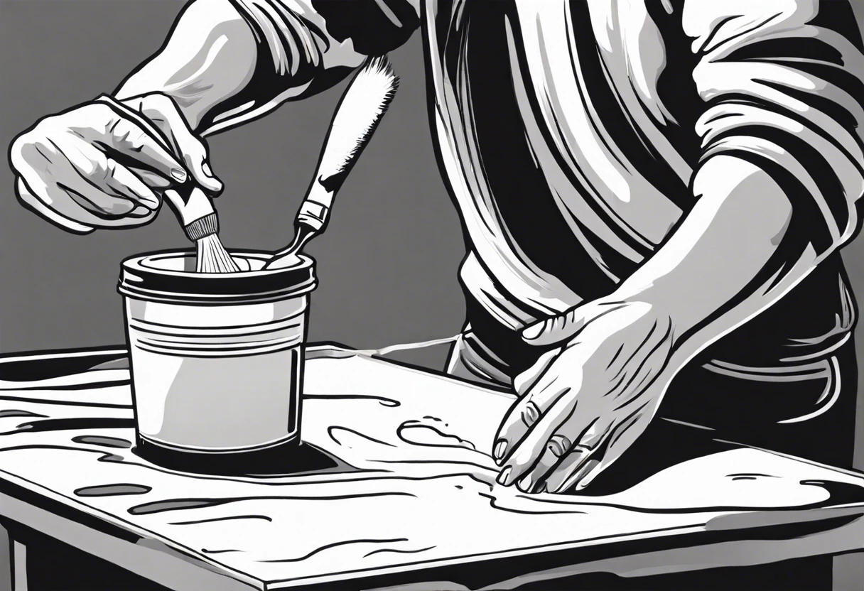 Person applying oil-based primer with a brush on a surface before using latex paint.