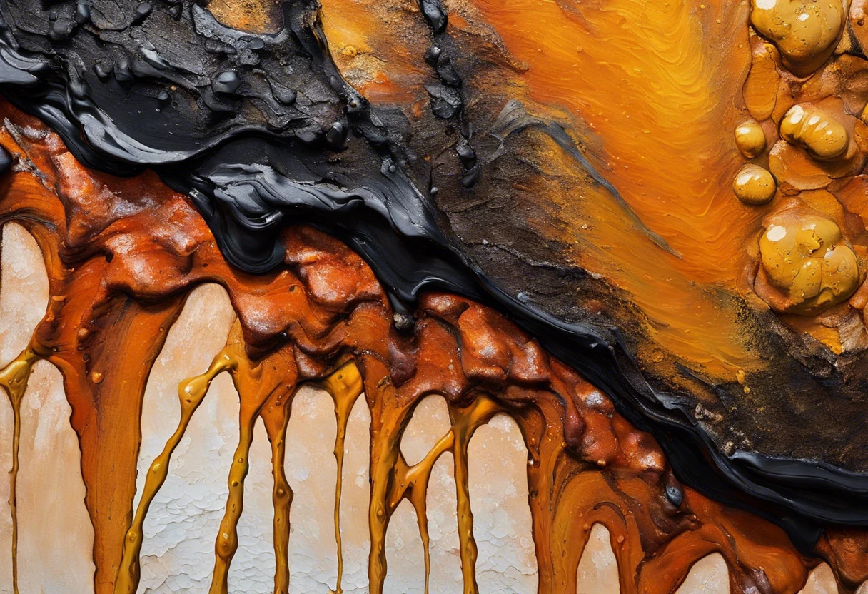 Abstract close-up of oil paint drying with vibrant colors showcasing the oil paint drying process.