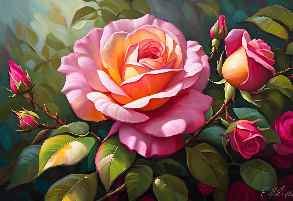 Beautifully painted rose in oil on canvas demonstrating oil painting techniques for flowers