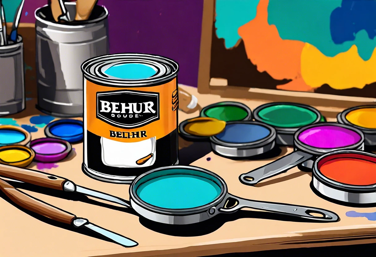 Image showing a Behr paint can with tools, illustrating methods to open without a spout