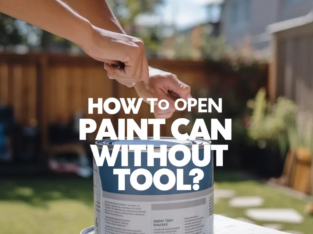 A person opening a paint can without using any tools, demonstrating an easy method.