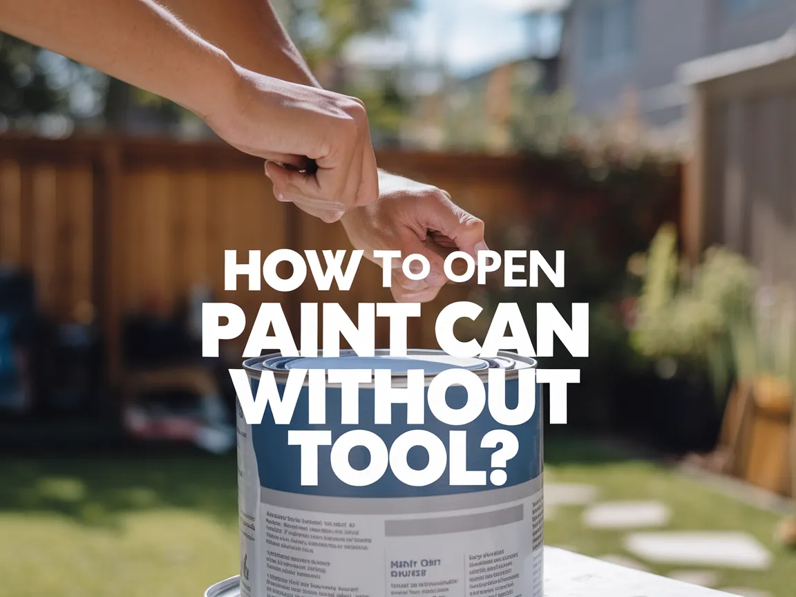 A person opening a paint can without using any tools, demonstrating an easy method.