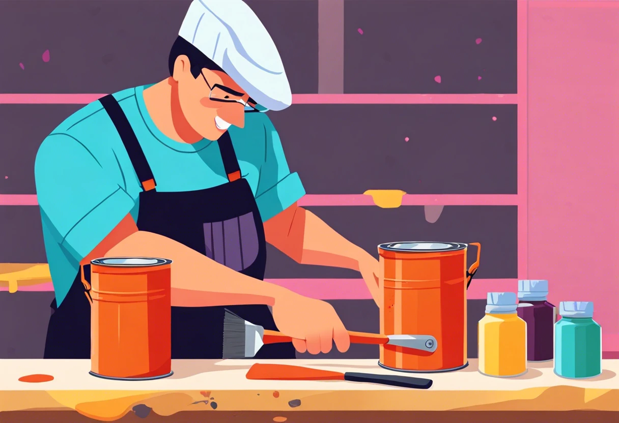 A person using a tool to open a stuck paint can, demonstrating techniques for easily accessing paint.