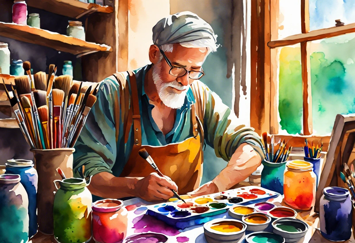 A painter working at a table with various paint colors, highlighting the importance of the right temperature for painting.