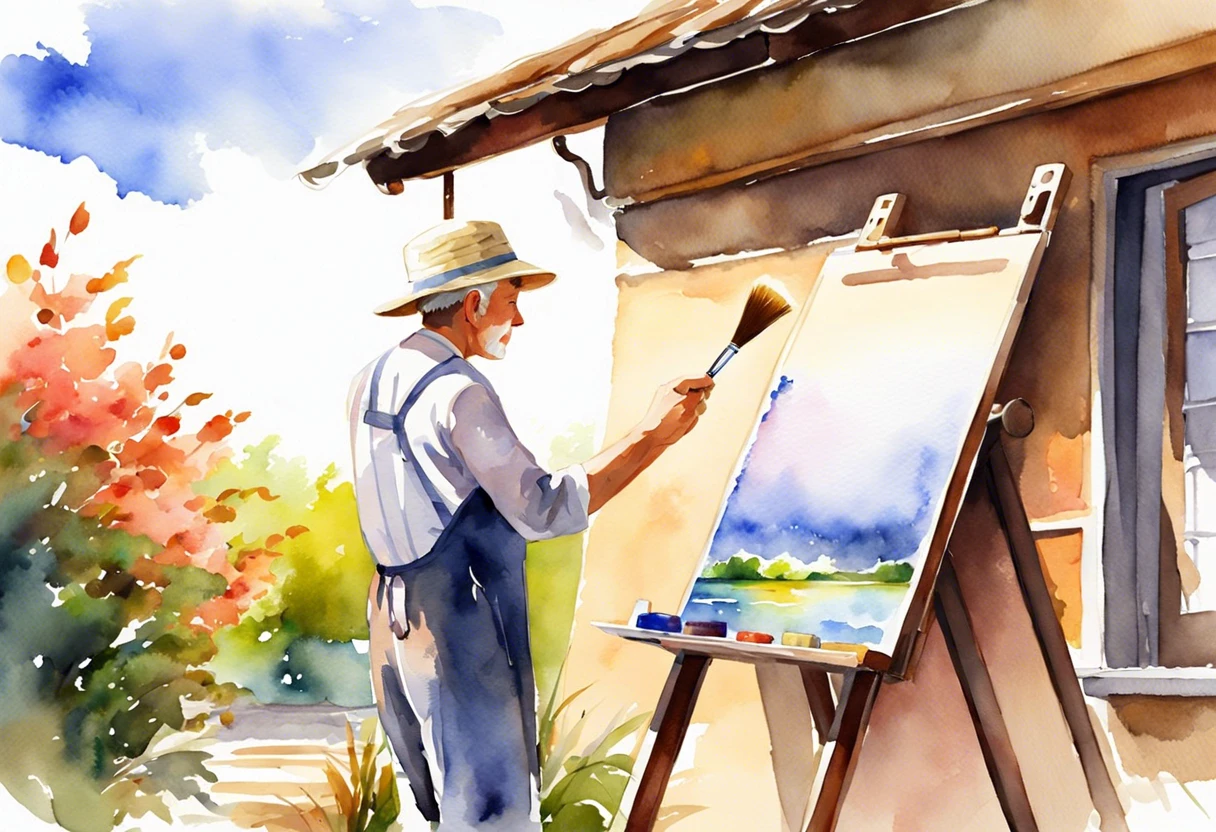 Person painting outdoors, illustrating ideal conditions for painting temperatures.