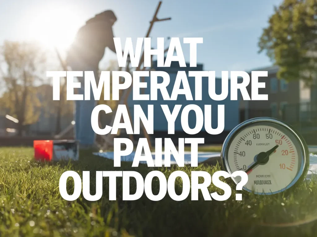 Outdoor painting temperature guide with a thermometer in focus and a person painting in the background.