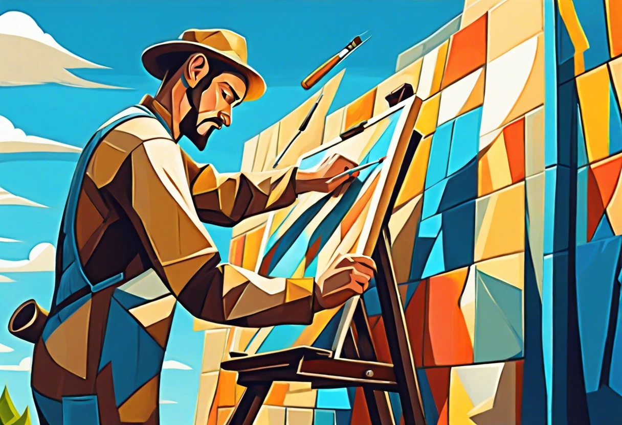 Artist painting outdoors in ideal weather conditions, showcasing the importance of temperature for outdoor painting.