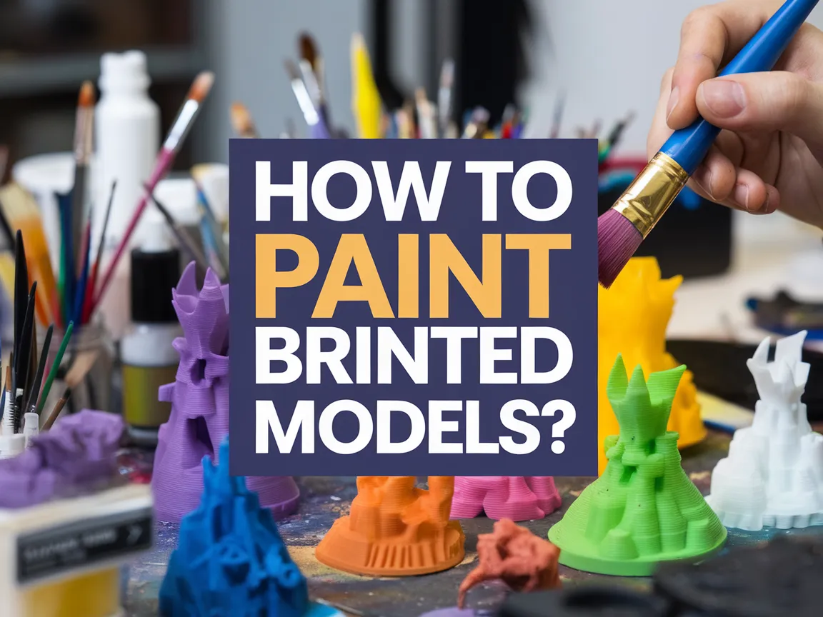 A variety of colorful 3D printed models being painted with a brush.