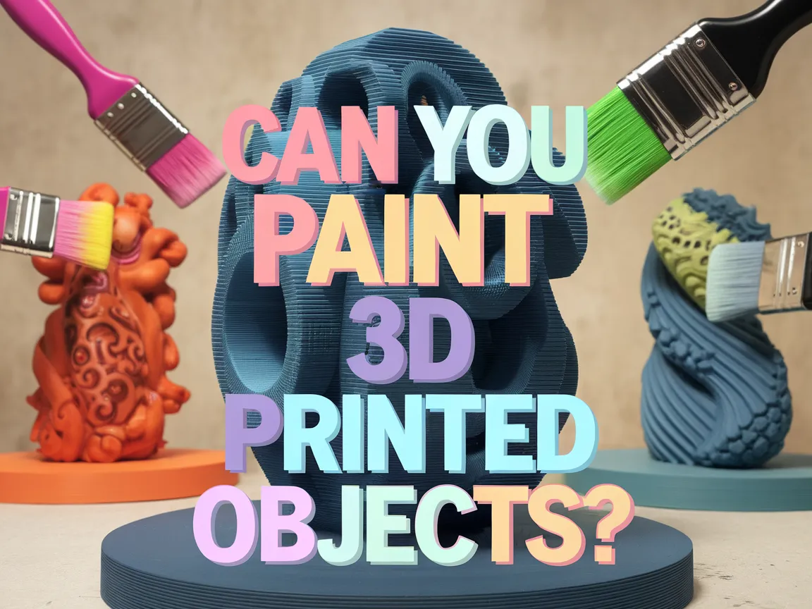 Colorful painting supplies around a 3D printed object, illustrating the concept of painting 3D printed objects.