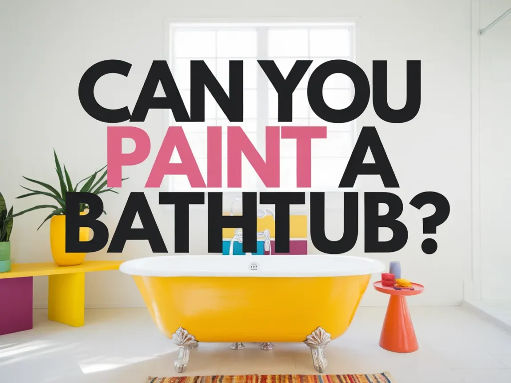 Colorful bathroom with a painted bathtub and the question Can You Paint A Bathtub?