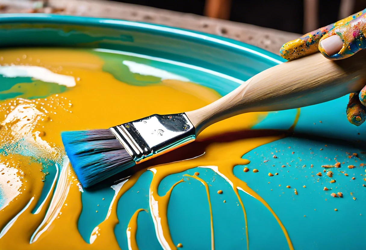 Painting a plaster pool with vibrant colors, demonstrating the process and techniques involved.
