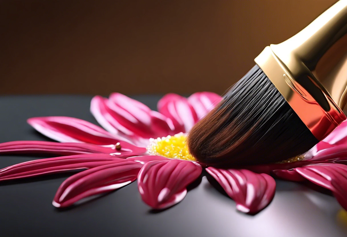 A close-up of a brush painting an artificial flower, showcasing the technique for enhancing artificial flowers.