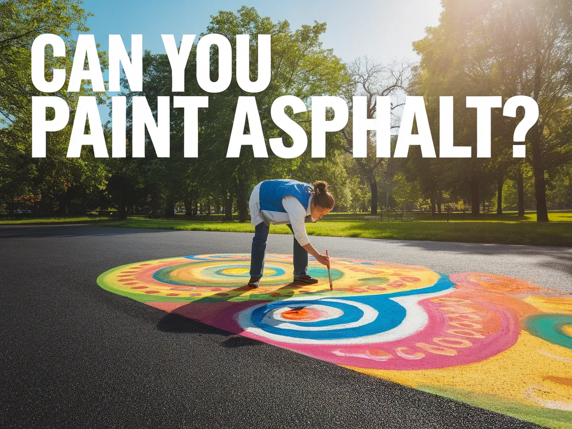 Person painting colorful patterns on asphalt in a park.