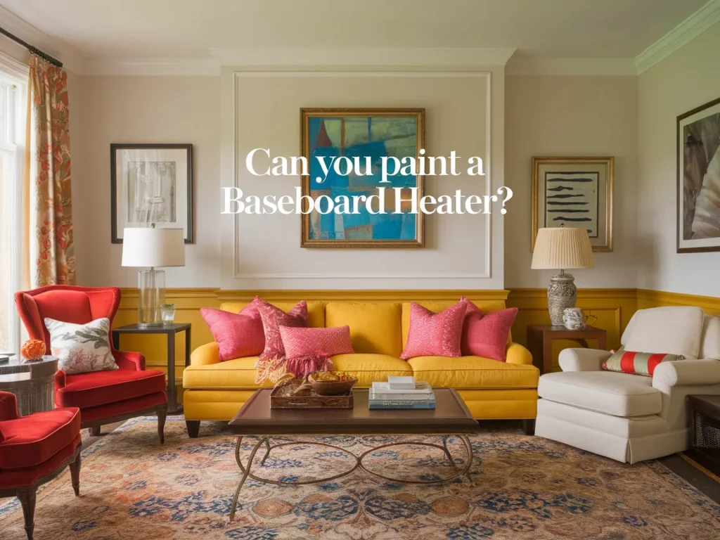 A cozy living room with a baseboard heater, illustrating the idea of painting baseboard heaters for home decor.