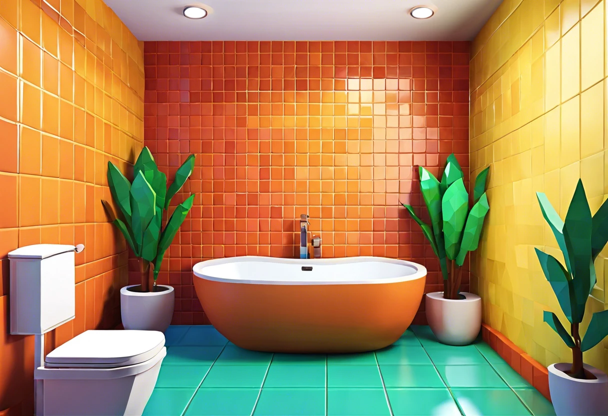 Vibrant bathroom with painted tile walls showcasing the potential of painting bathroom tile walls.