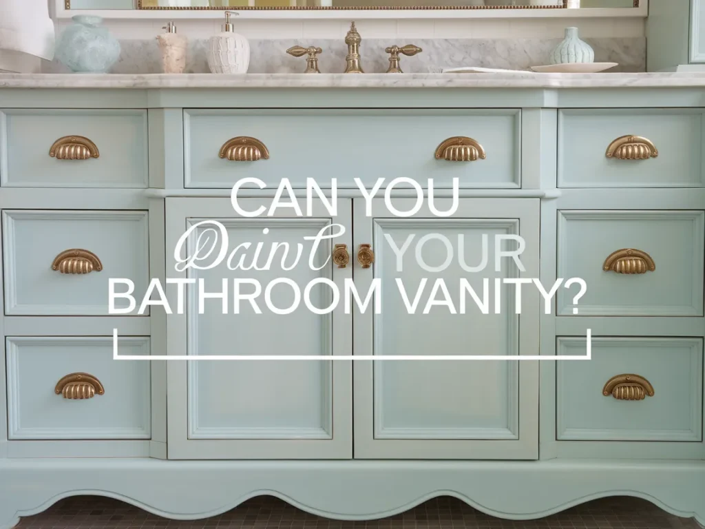 Stylish painted bathroom vanity in light blue with elegant hardware