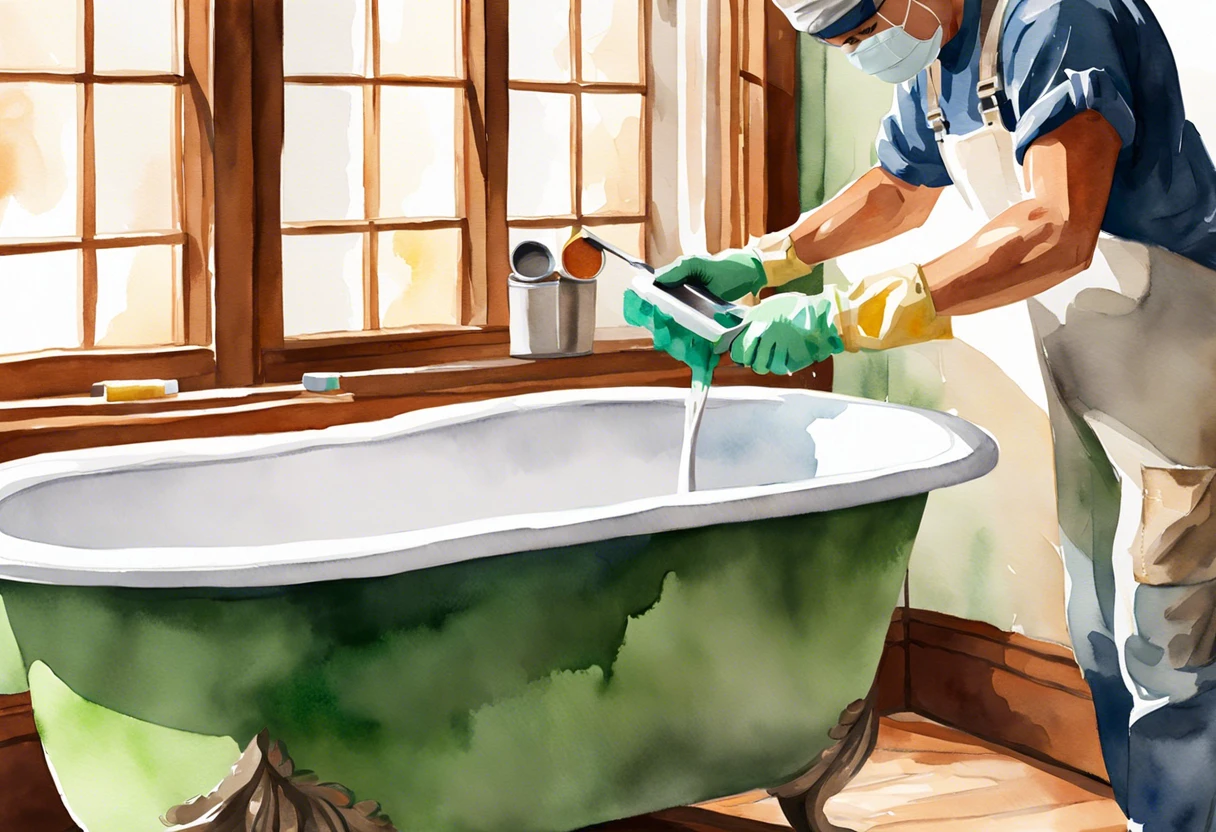 Person painting a bathtub surround to give it a fresh look