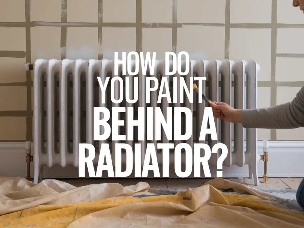 A person painting behind a radiator to refresh the wall color and improve home decor.