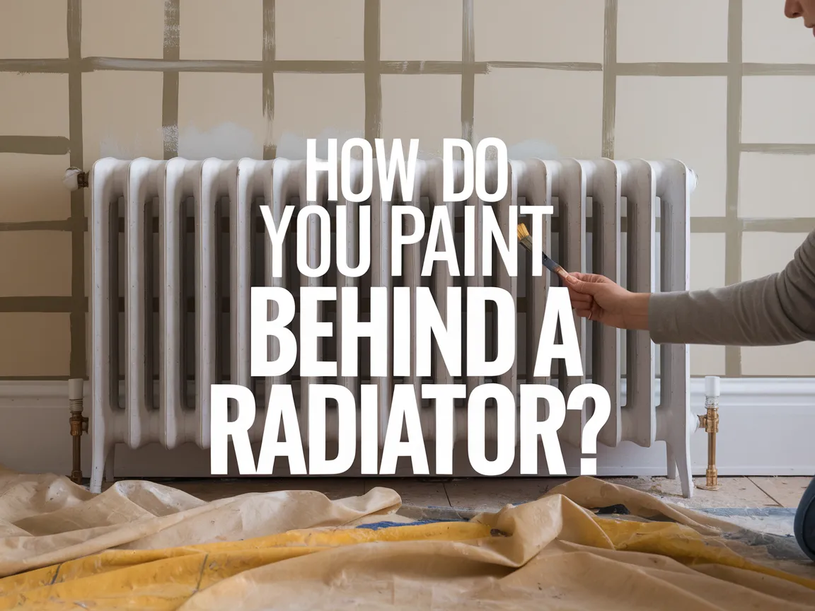 A person painting behind a radiator to refresh the wall color and improve home decor.