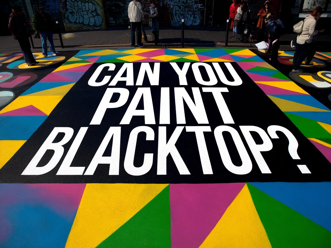 Colorful blacktop with the question 'Can You Paint Blacktop?' displayed prominently, illustrating the topic of painting blacktop surfaces.