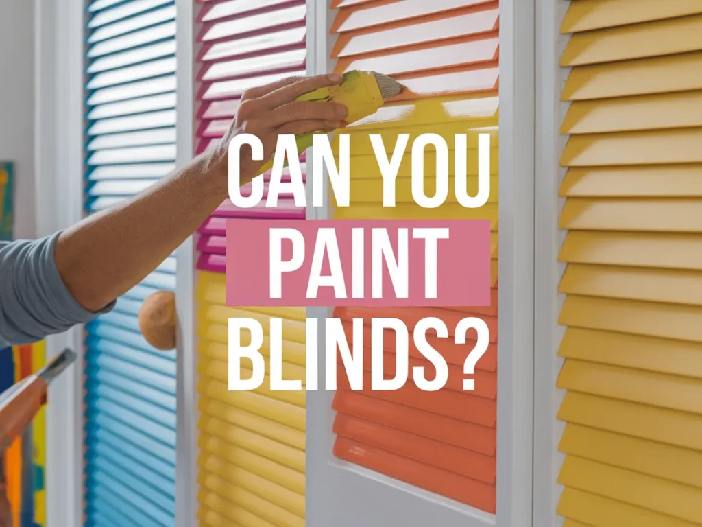 A person painting colorful blinds in various shades, illustrating the process of painting blinds.