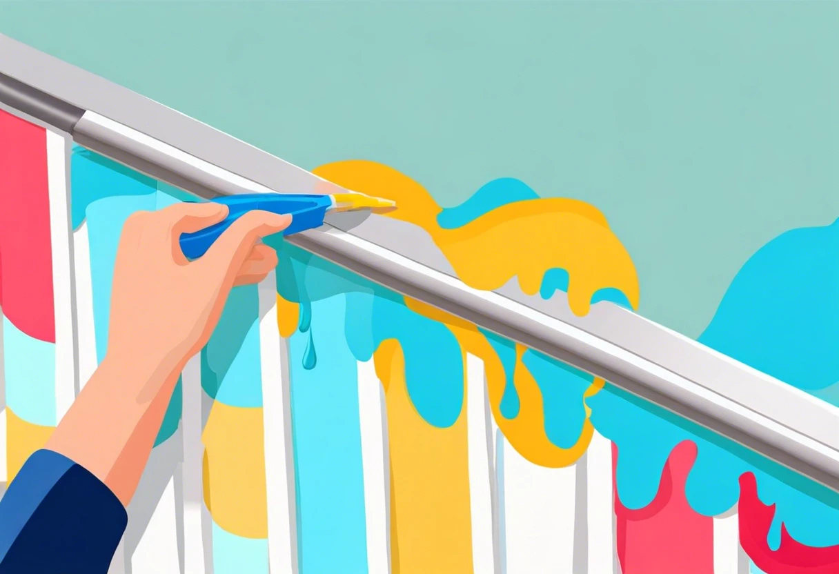 A hand painting colorful blinds with vibrant paint, showcasing the process of customizing window treatments.