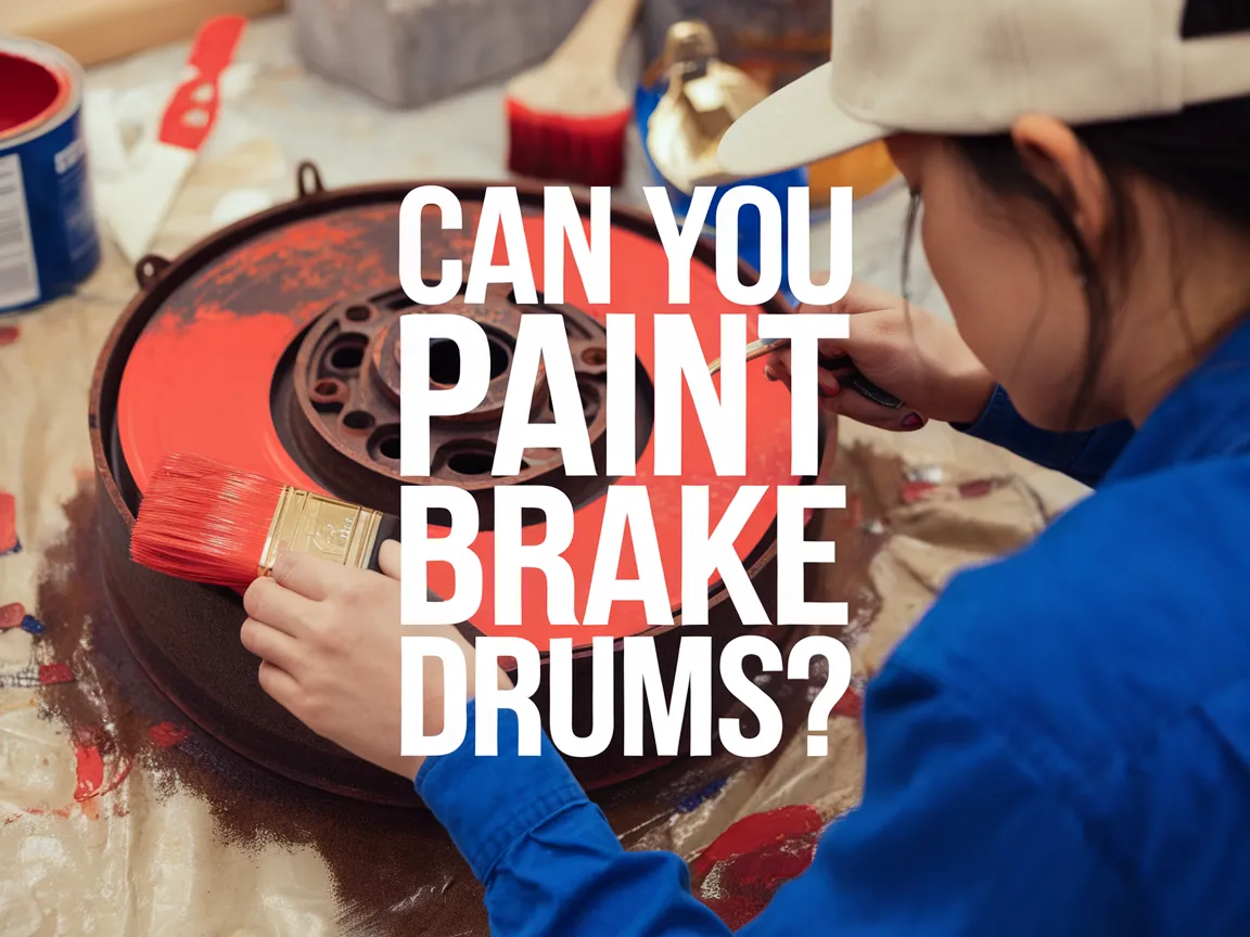 Person painting a brake drum with a red brush, illustrating the process of painting brake drums.