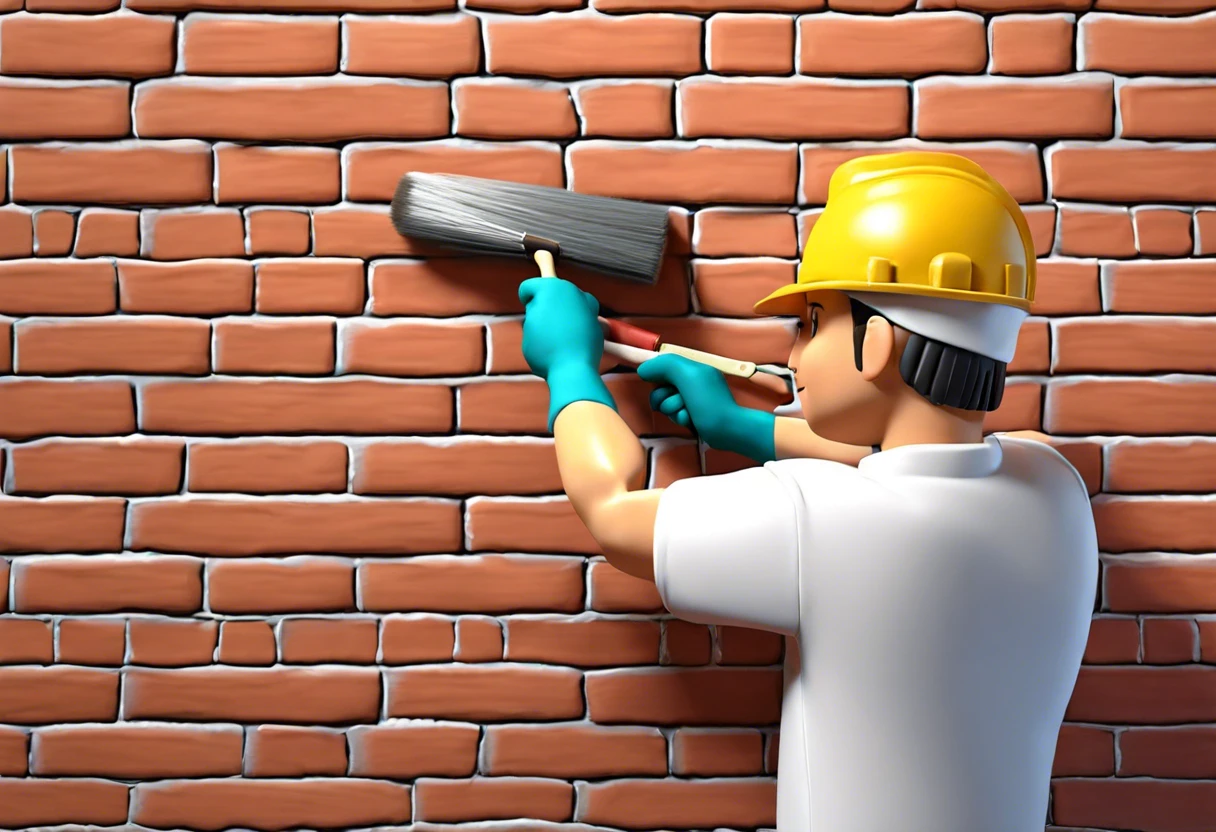 Person painting a brick wall with a roller, demonstrating how to paint a brick house