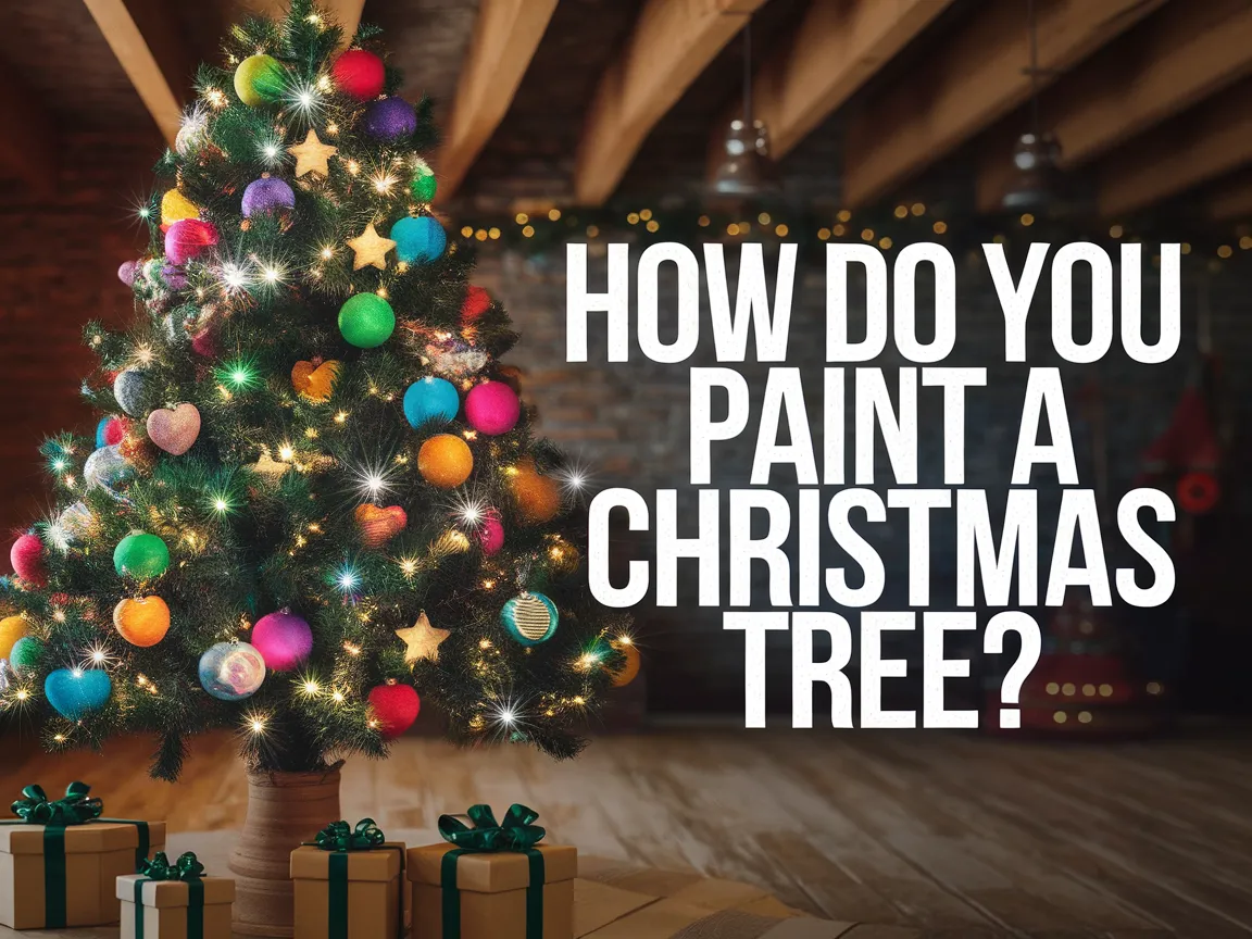 Christmas tree decorated with colorful ornaments highlighting how to paint a Christmas tree