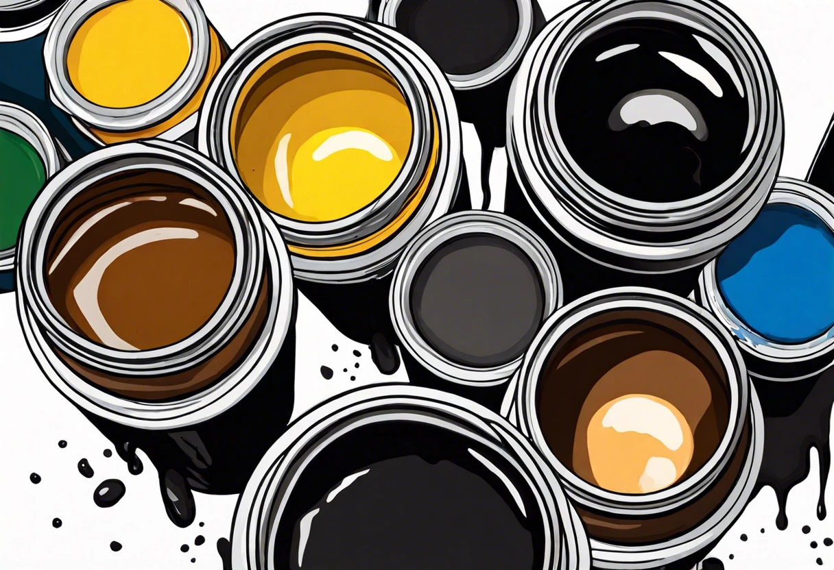 Various paint cans showcasing colors used to create black paint.