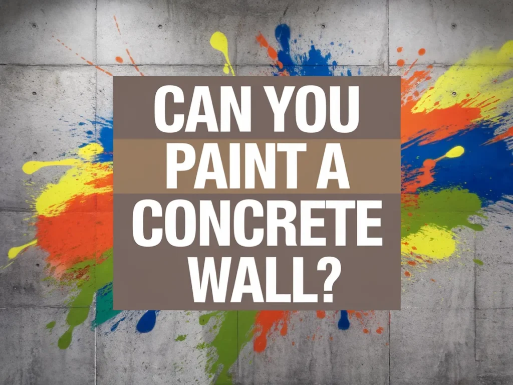 Colorful paint splashes on a concrete wall with the question 'Can You Paint A Concrete Wall?'