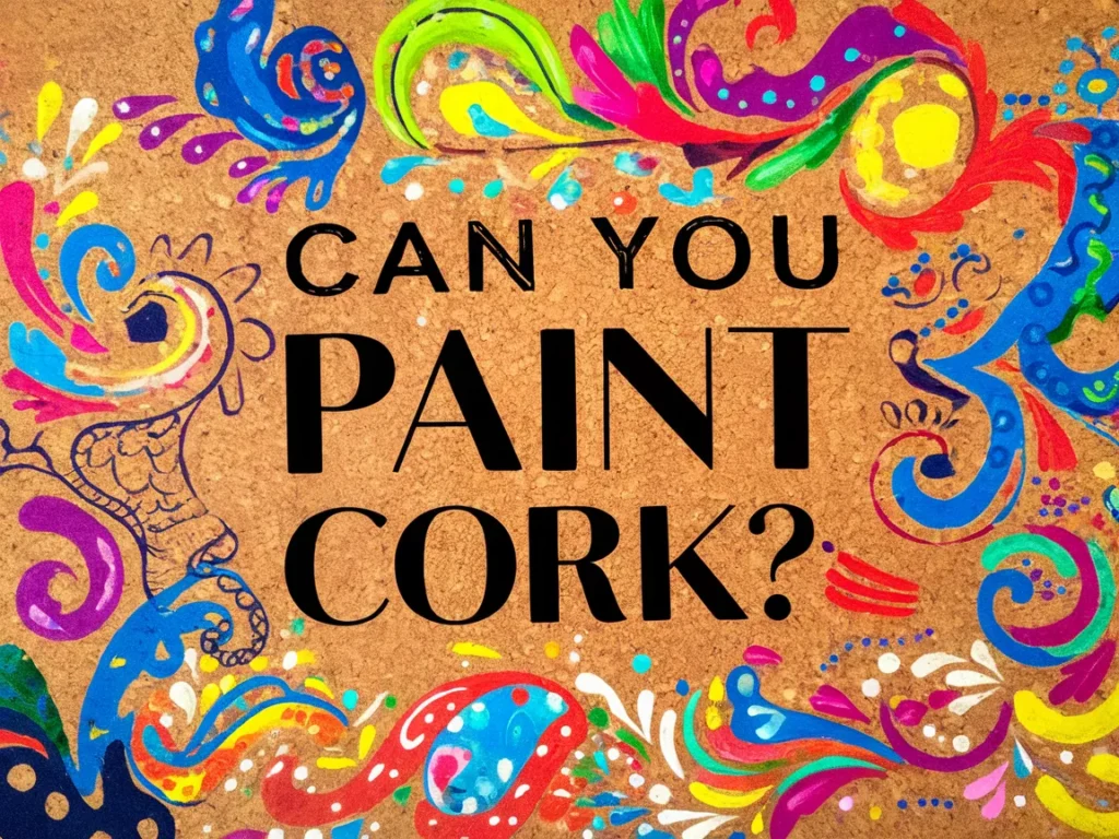 Colorful artistic design on cork board with the text 'Can You Paint Cork?'