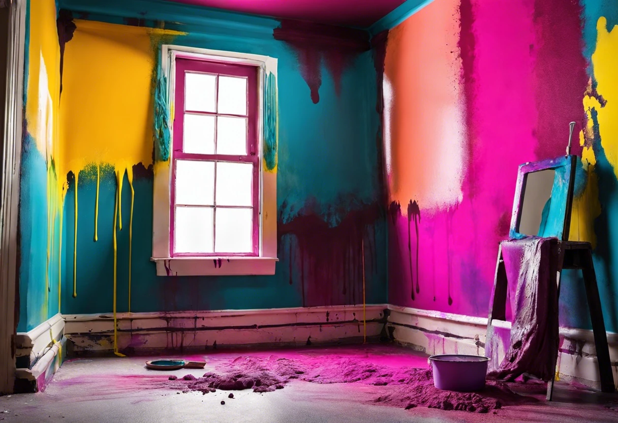 Vibrant colors in a room showing the effects of 5 gallons of paint coverage.