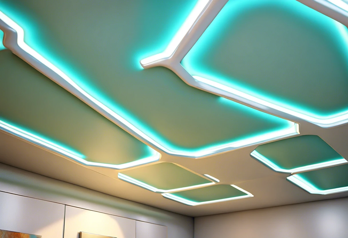 Modern drop ceiling with LED lighting suitable for painting.
