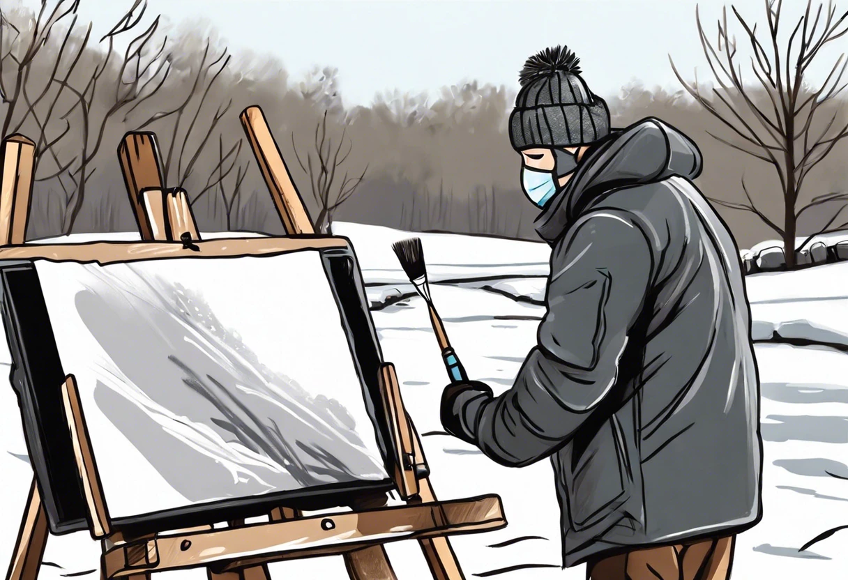 A person painting in cold weather, illustrating challenges of paint drying in low temperatures.