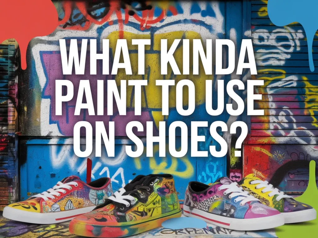 Colorful painted shoes against a graffiti background showcasing various types of paint suitable for shoes.