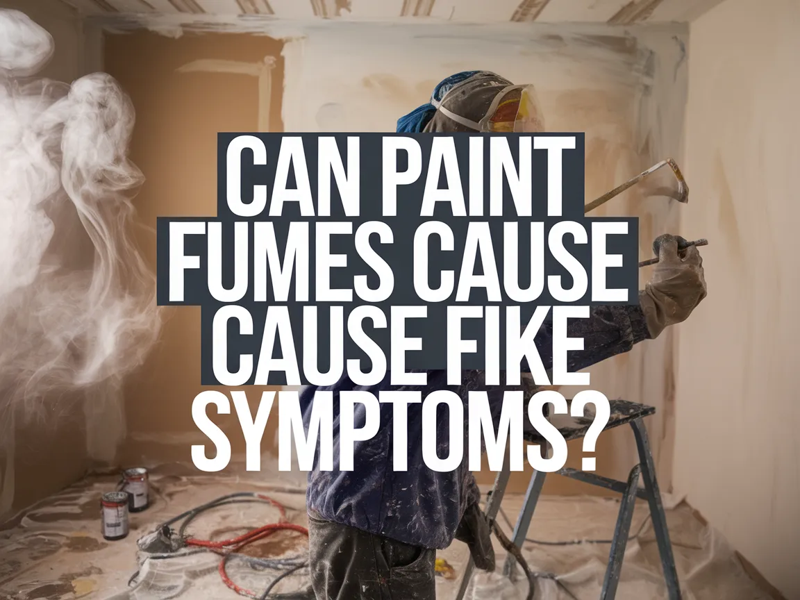 Man painting a wall, raising concern about flu-like symptoms from paint fumes.