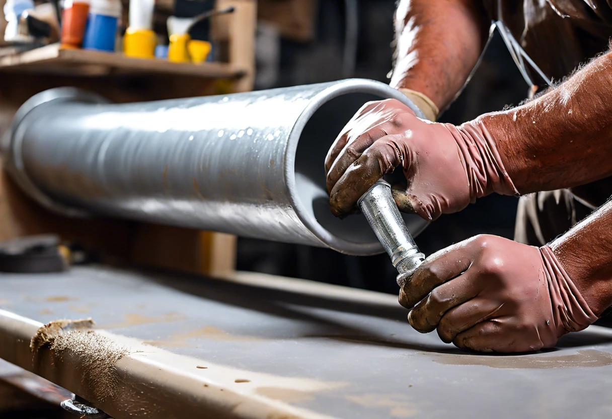 Person painting a galvanized pipe with proper techniques for a durable finish