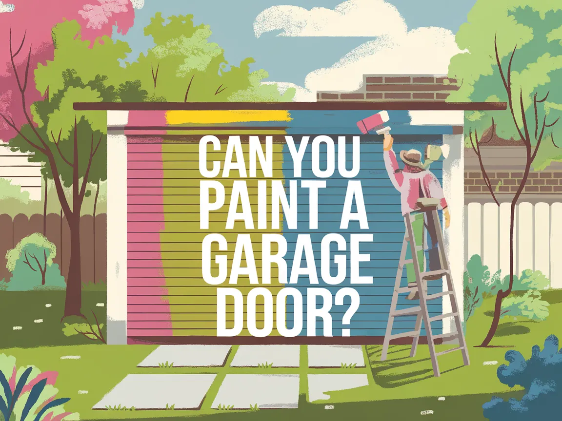 Illustration of a person painting a garage door with vibrant colors, representing the process of painting a garage door.