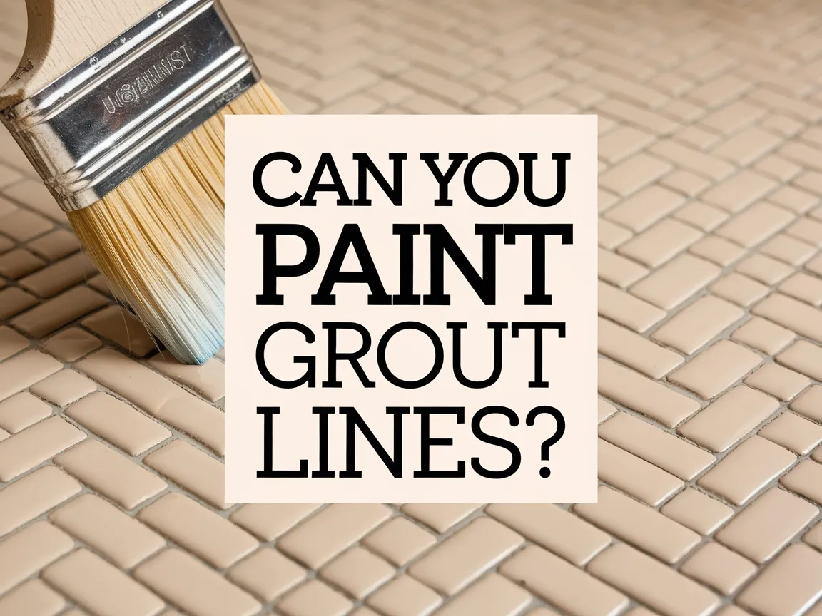 A paintbrush next to a tiled surface, illustrating the concept of painting grout lines.