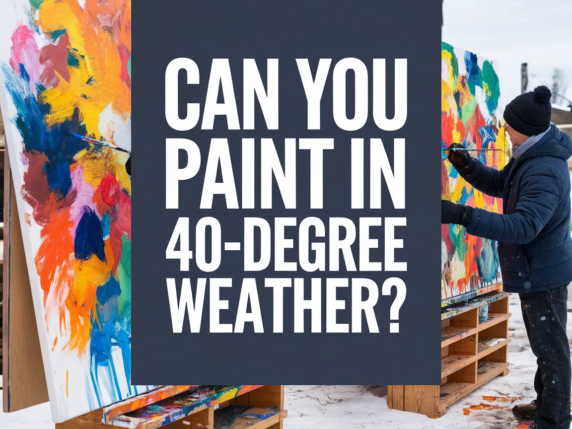 Artist painting on an outdoor canvas in 40-degree weather.