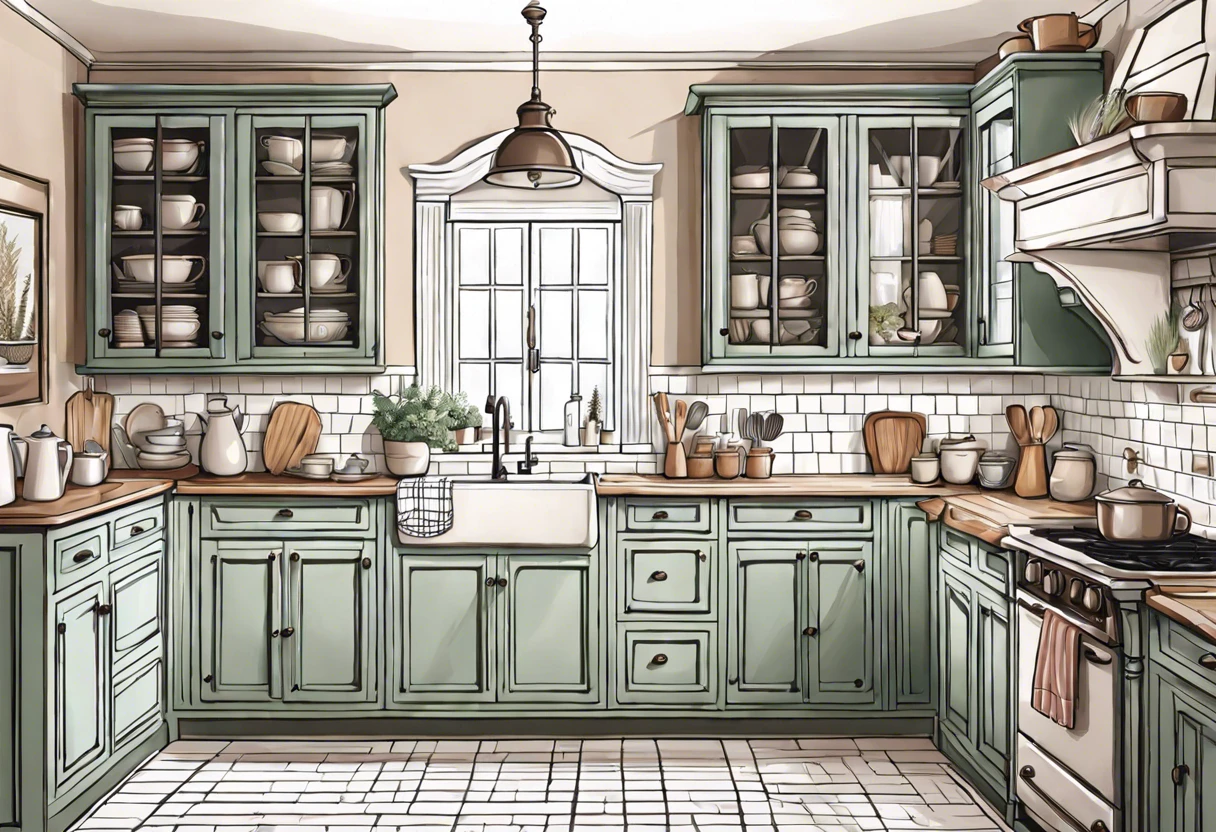 A beautifully designed kitchen with green cupboards, showcasing the potential of painting kitchen cupboards for a refreshed look.