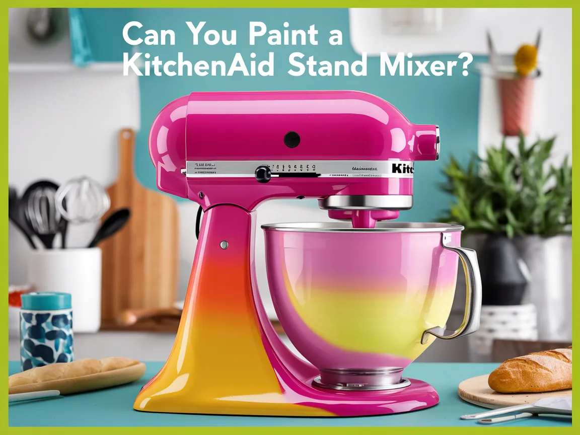 Colorful KitchenAid stand mixer with pink and yellow gradient, illustrating the possibility of painting a KitchenAid stand mixer.